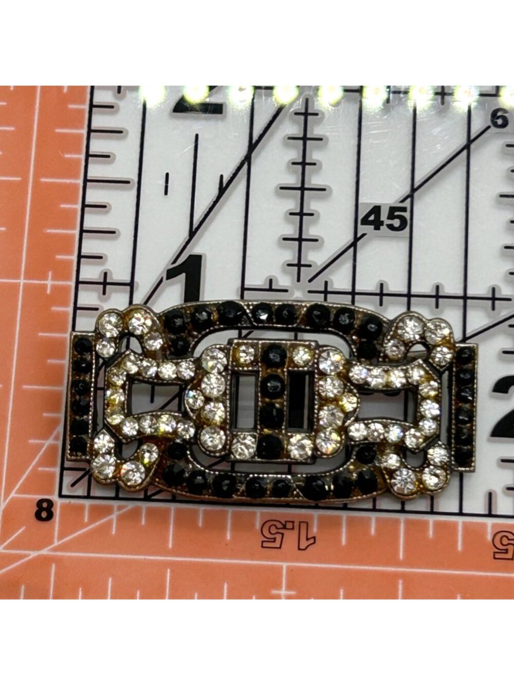 Vintage Art Deco Style Rhinestone Brooch Silver Tone GeometricTrombone Clasp - Picture 12 of 13